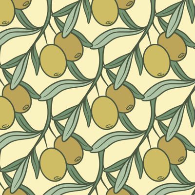 Спелые зеленые оливки на ветках с листьями принт