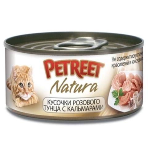 Petreet влажный корм для взрослых кошек кусочки розового тунца с кальмарами