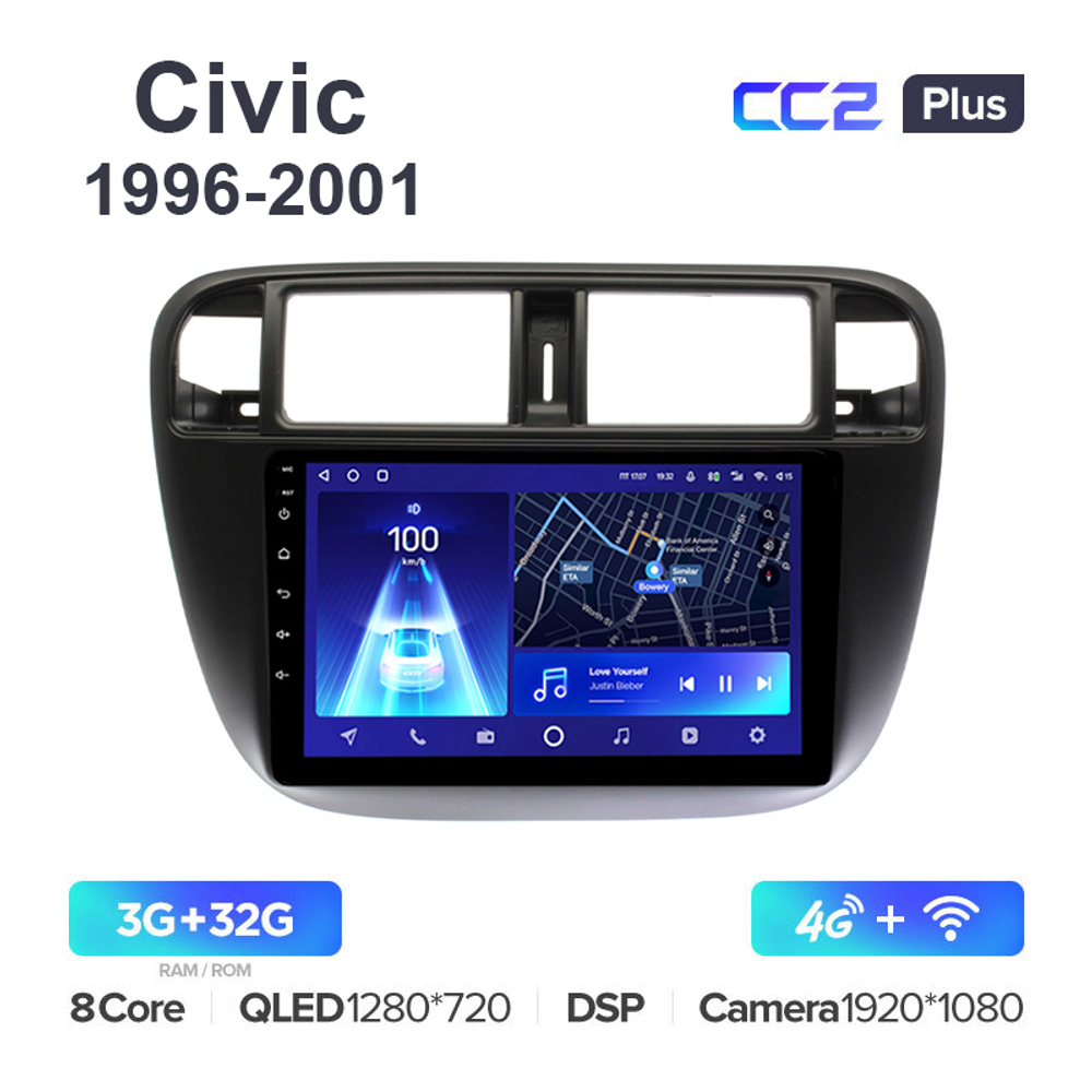 Teyes CC2 Plus 9"для Honda Civic 1996-2001  (прав)