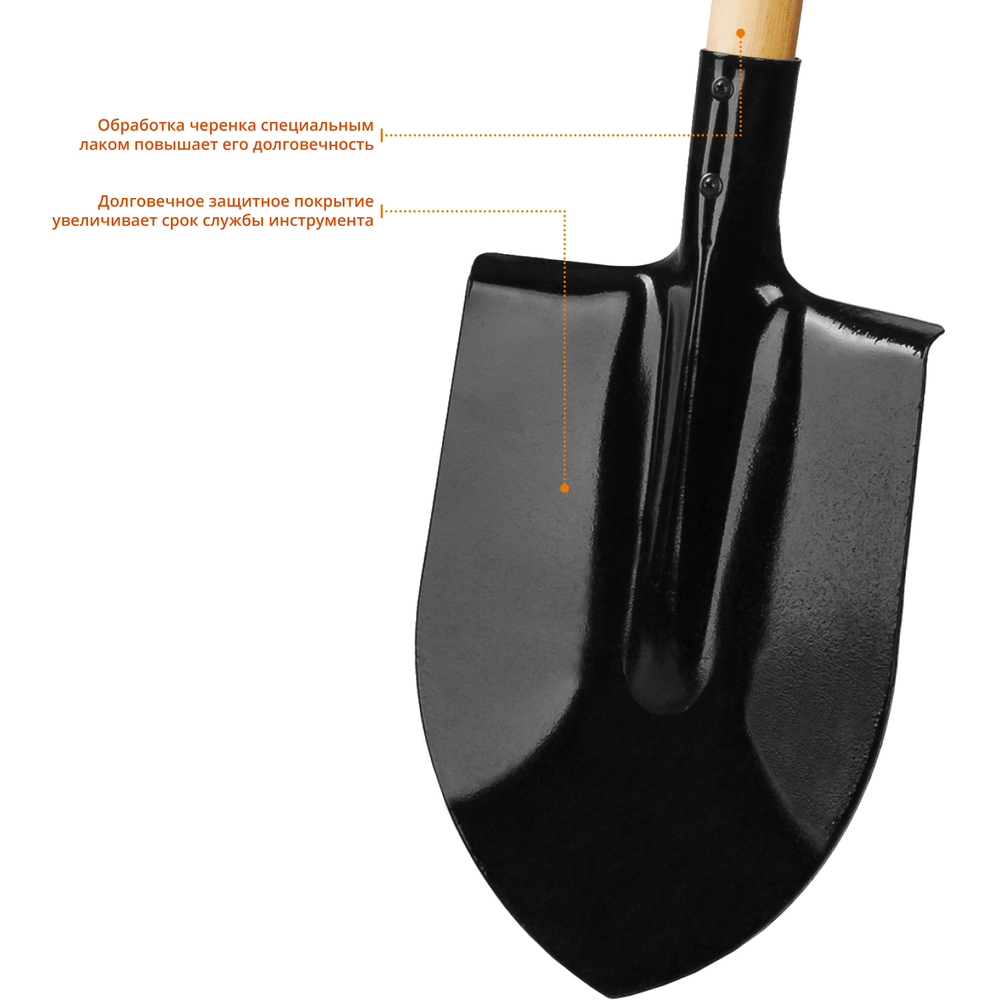 GRINDA 145 см, деревянный лакированный черенок в/с, штыковая лопата, закаленное полотно (421821)