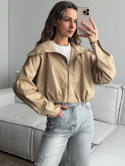 Ветровка укороченная, на молнии, с воротом