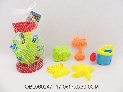 Набор для игры в песок с мельницей (6 предметов) лейка, 4 формочки, сетка C29