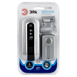 Звонок дверной ЭРА C108 беспроводной серебристо-чёрный 6 мелодий | Электрозвонки беспроводные