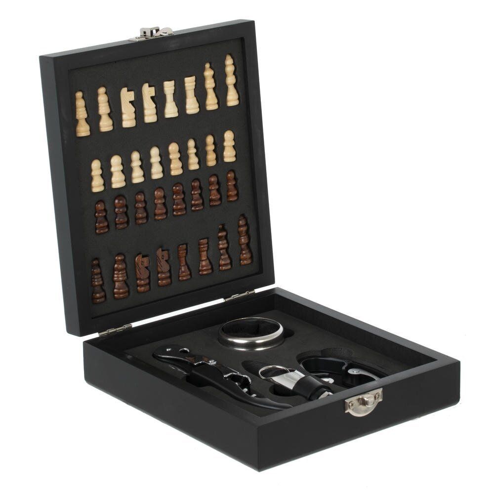 GAEM Шахматы и набор сомелье, 4 предм (штопор, пробка, кольцо, дозатор), L14,5 W17,5 H4,5 см