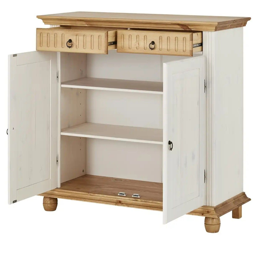 Комод Хельсинки в прихожую для обуви и вещей, белый воск/антик, сосна