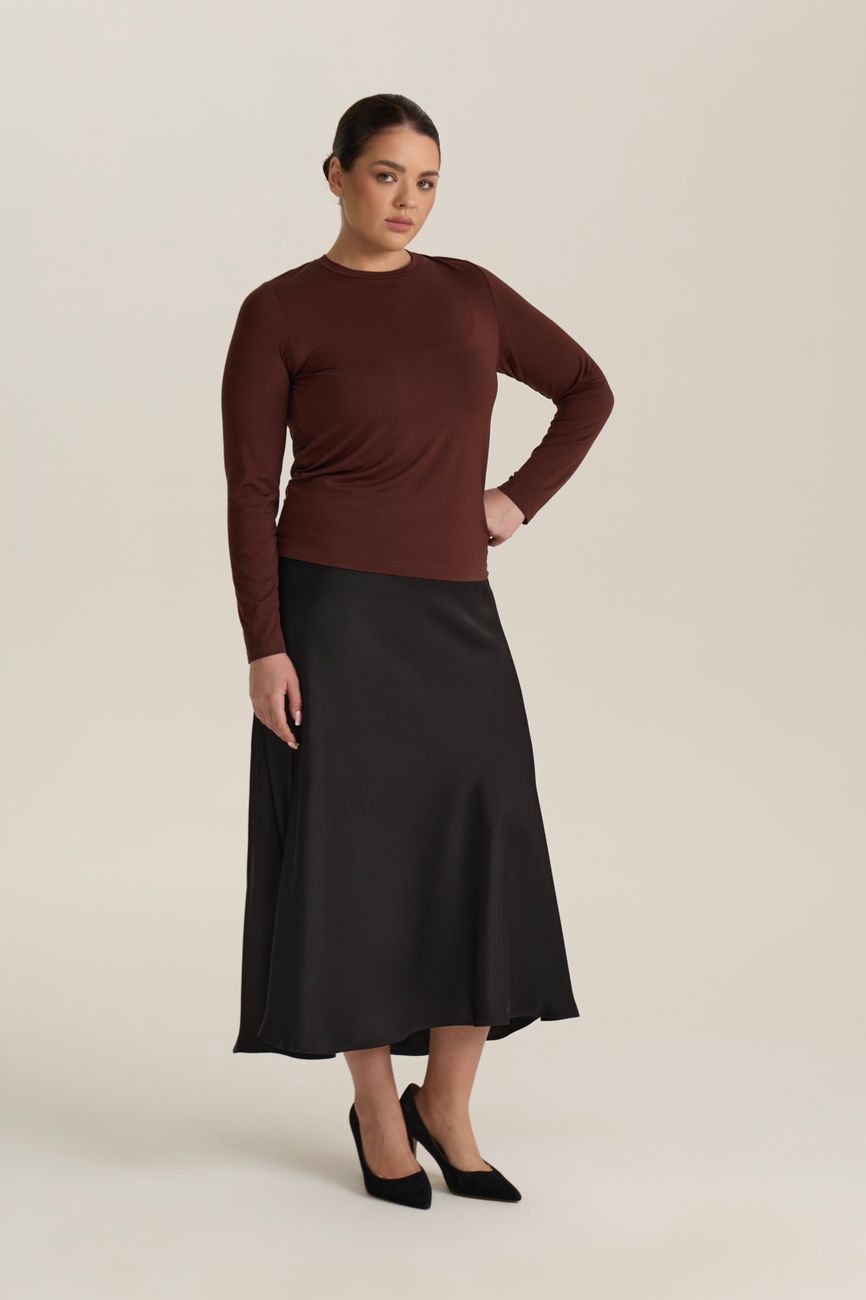 Юбка миди из атласа; черный