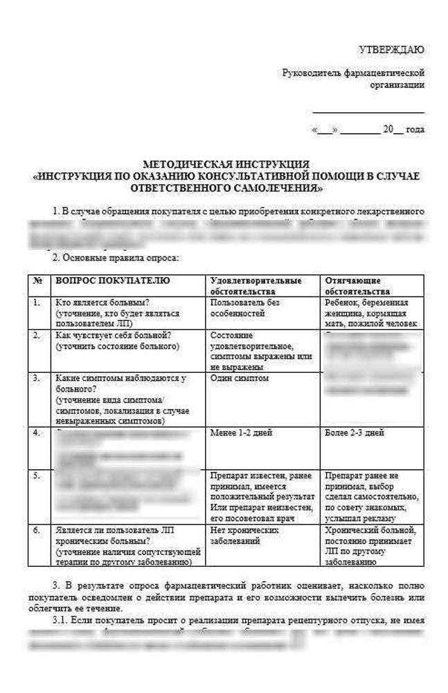 СОП «Порядок организации работ при оказании фармацевтических услуг в аптеке»