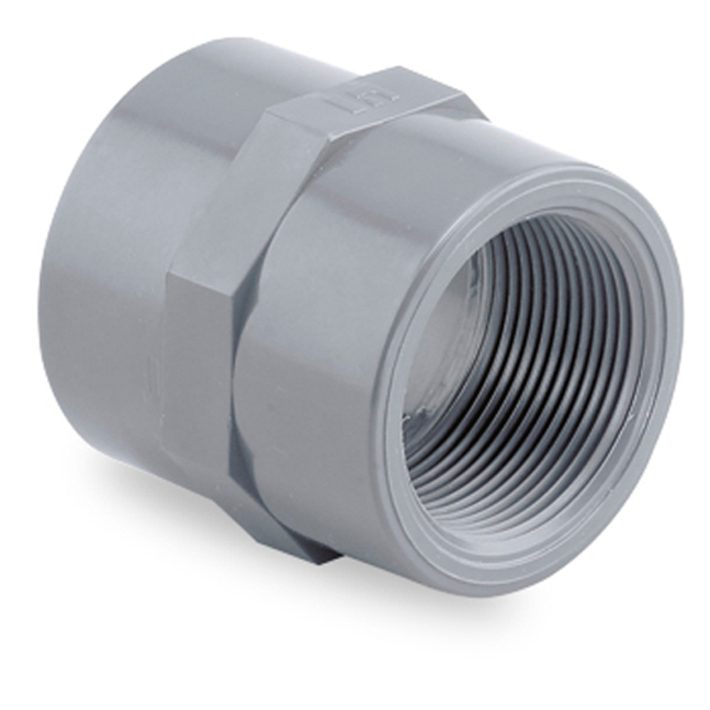 Муфта переходная ПВХ (НПВХ) неразборная с внутренней резьбой под клей (Ру10), HIDROTEN, Испания