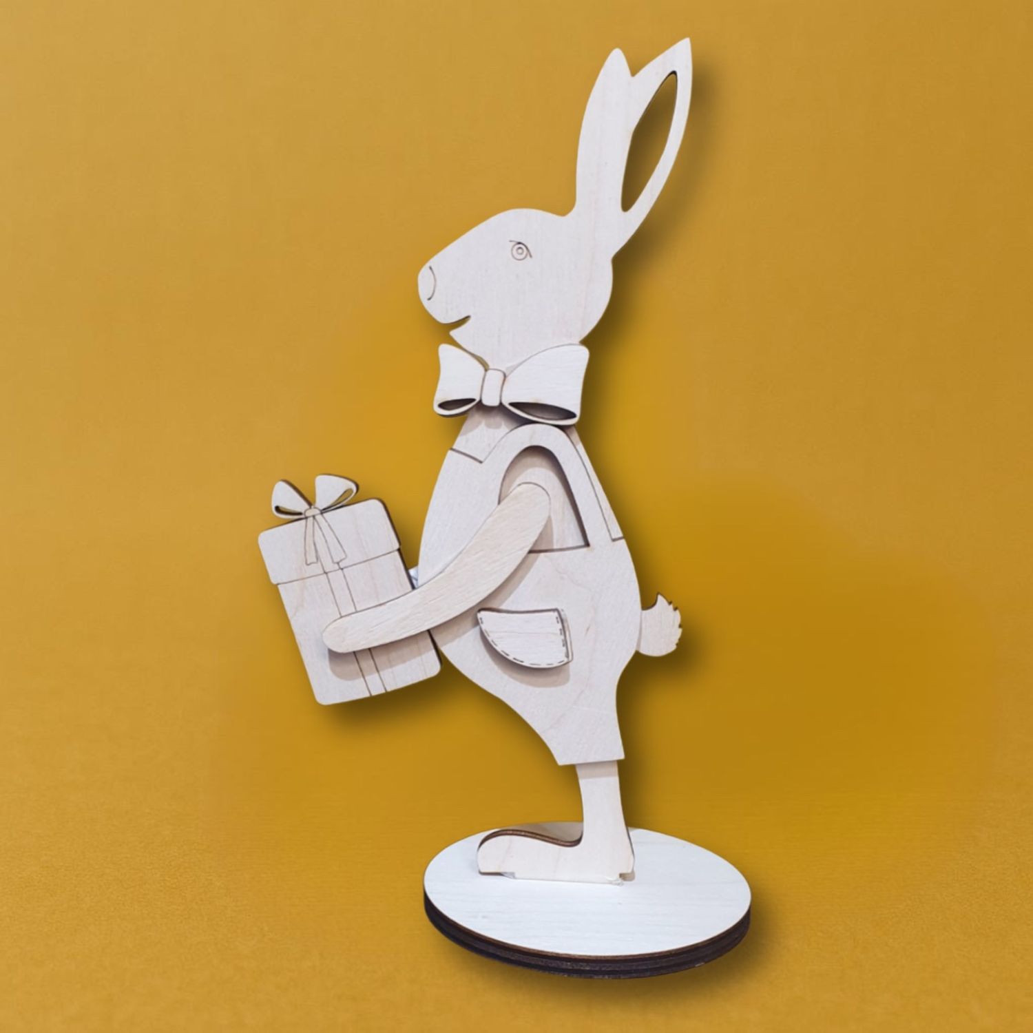 Зайчик с подарком 21,5см  (фанера)