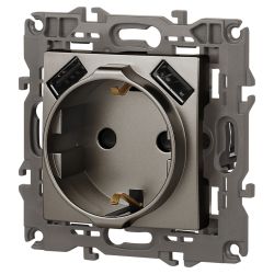 Розетка ЭРА Elegance 14-4109-16 2P+E 16A-250В, штор. с 2xUSB 5В-3А, титан