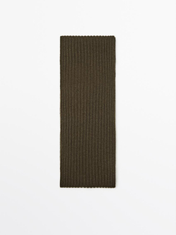 Massimo Dutti Тонкий шарф из ткани в рубчик, зеленый
