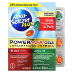 Alka-Seltzer Plus, Гели для лечения заложенности носовых пазух и боли PowerMax, максимальная эффективность, дневной и ночной режим, 24 жидких геля