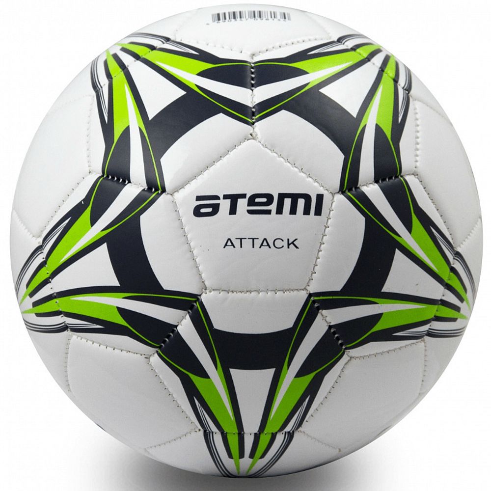 Мяч футбольный Atemi ATTACK PVC foam, белый/темно-синий/салатовый, м/ш (5)