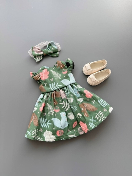 Платье "Белки и жёлуди" для куклы Paola Reina 32-34 см