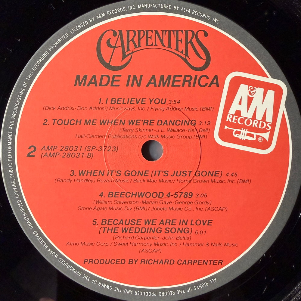 Carpenters ‎– Made In America (Япония 1981г.)