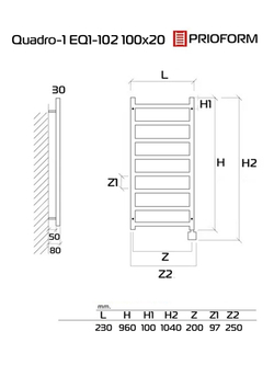 Quadro-1 EQ1 100x20 см Полотенцесушитель электрический