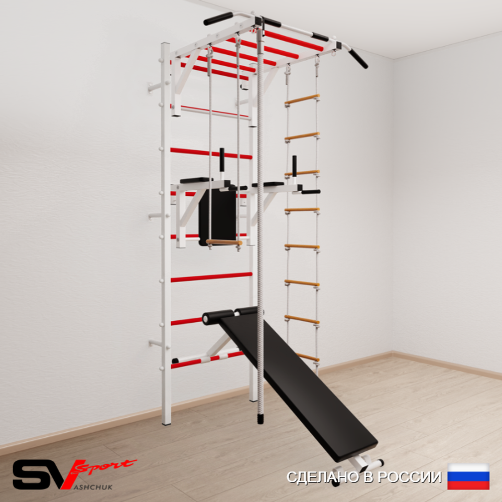Шведская стенка Sv Sport усиленная 657 (Турник рукоход/Брусья/Скамья/Канат/Лестница/Трапеция)