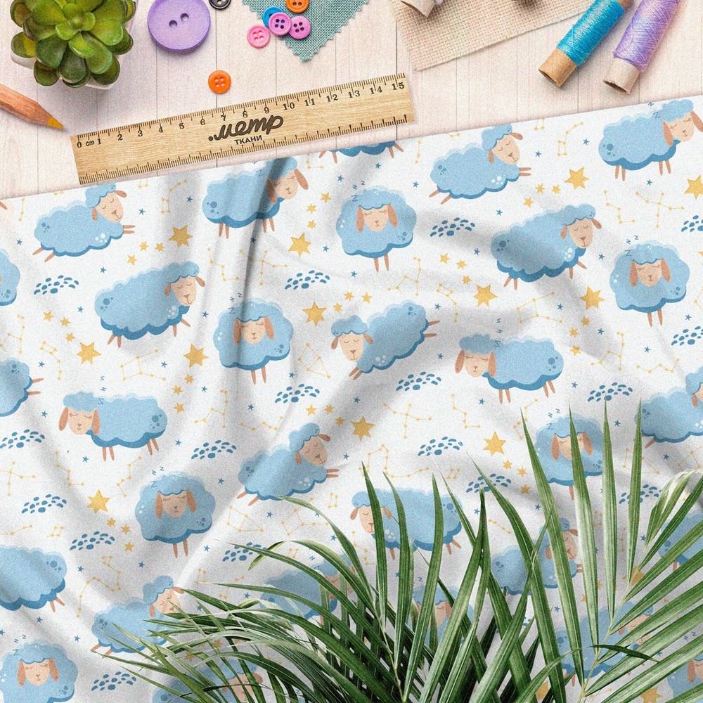 Ткань оксфорд 600 голубые овечки