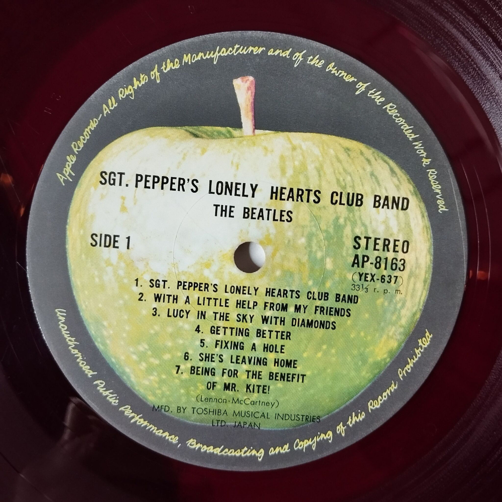 Винтажная виниловая пластинка LP The Beatles Sgt. Pepper Lonely Hearts Club Band (Japan 1969) (No Obi) (Red Wax Vinyl)