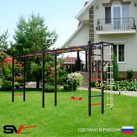Уличная шведская стенка Sv Sport рукоход х 2 У51611 (Турник/Брусья/"Лодочка"/Кронш бокс/Канат/кольца/лестница)
