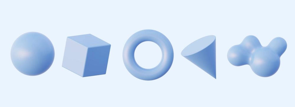 Современная коллекция синих 3D фигур PSD и PNG для веб-дизайна и брендинга