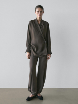 Massimo Dutti Свободные брюки-саруэль, серо-зеленый