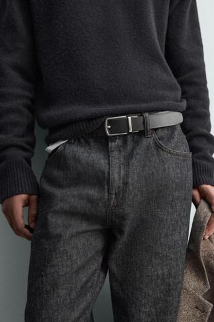 ZARA ДВУСТОРОННИЙ КОЖАНЫЙ РЕМЕНЬ, ЧЕРНЫЙ