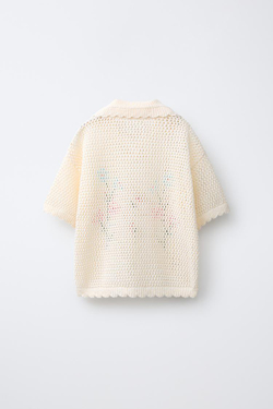 ZARA ВЫШИТОЕ ТРИКОТАЖНОЕ ПОЛО, ЖЕЛТОВАТО-БЕЛЫЙ