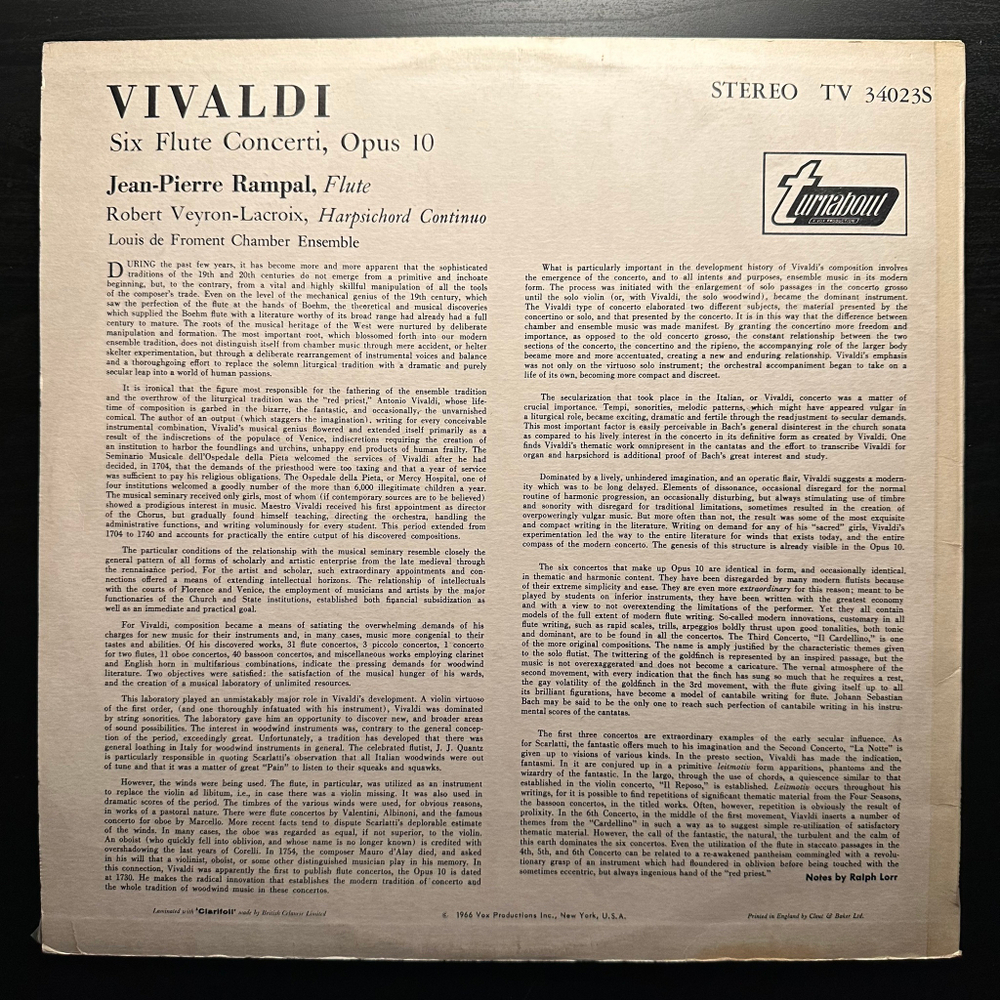 Вивальди- Шесть концертов для флейты (England 1966г.)