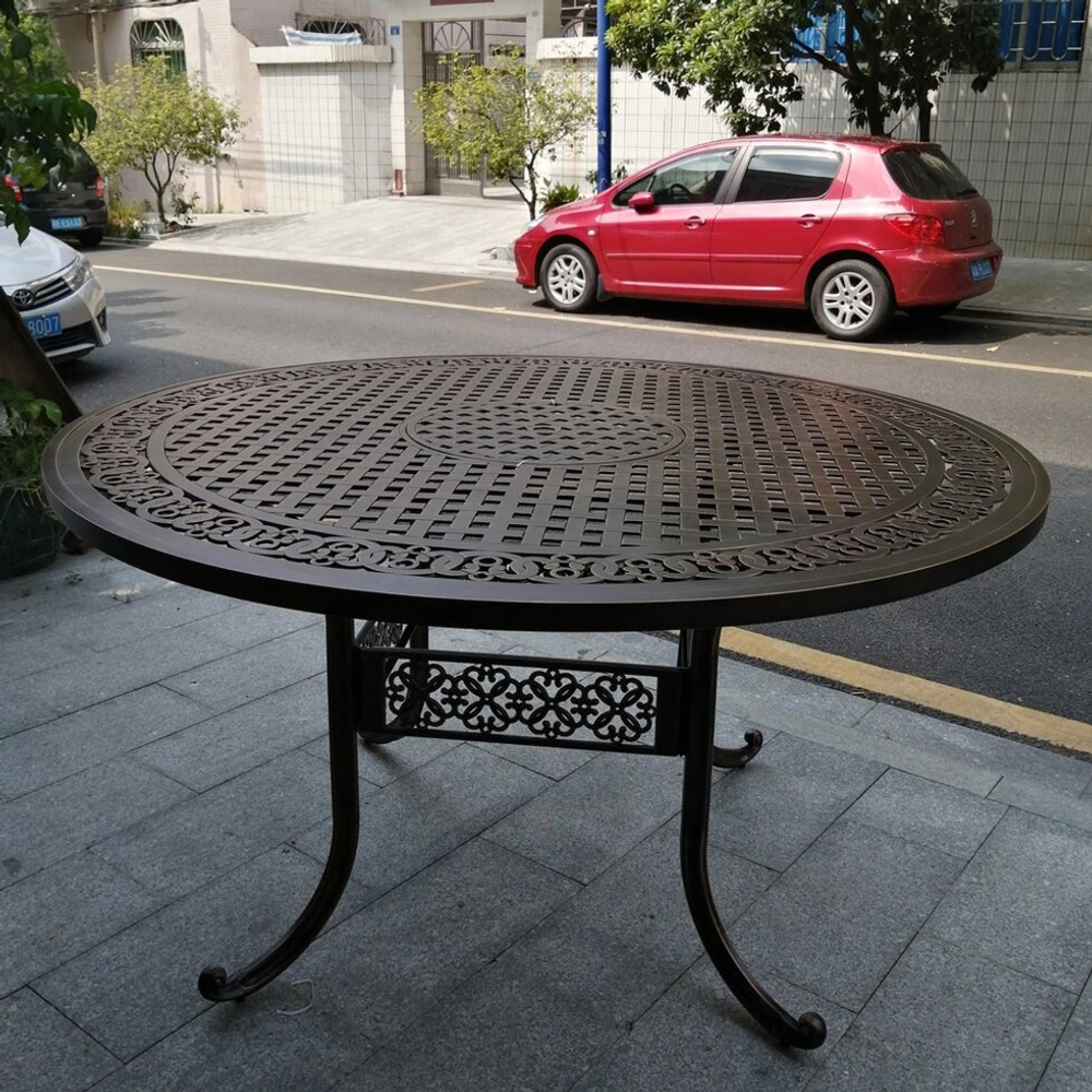 Круглый стол из литого алюминия Nice 180 с подносом, античная бронза