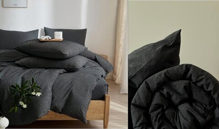 КПБ 1.5 сп ВАРЕНЫЙ ХЛОПОК "Серо-черная мелкая полоса"