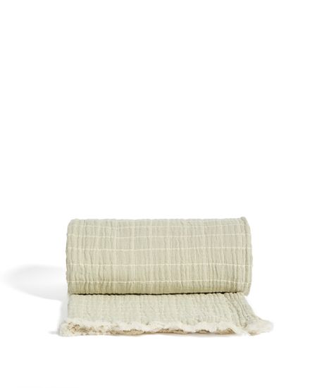 Плед Tivaro из хлопка, жаккардовый в светло-зеленую клетку двухсторонний 130 x 170 см