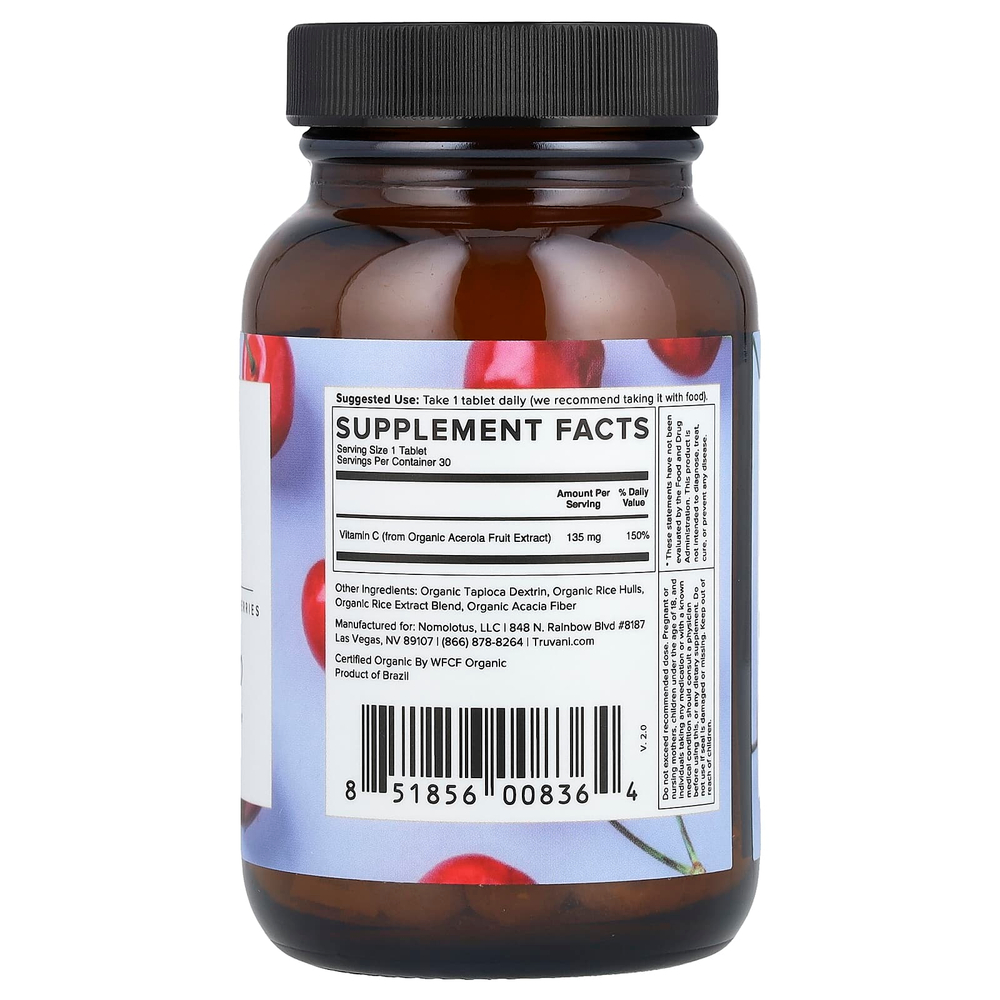 Truvani, Витамин C, 30 таблеток (135 мг в каждой таблетке)