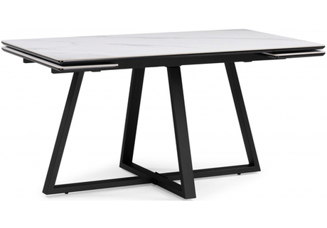 Керамический стол Woodville Памелла 120(180)х80 snow alpin, черный, ножки черные