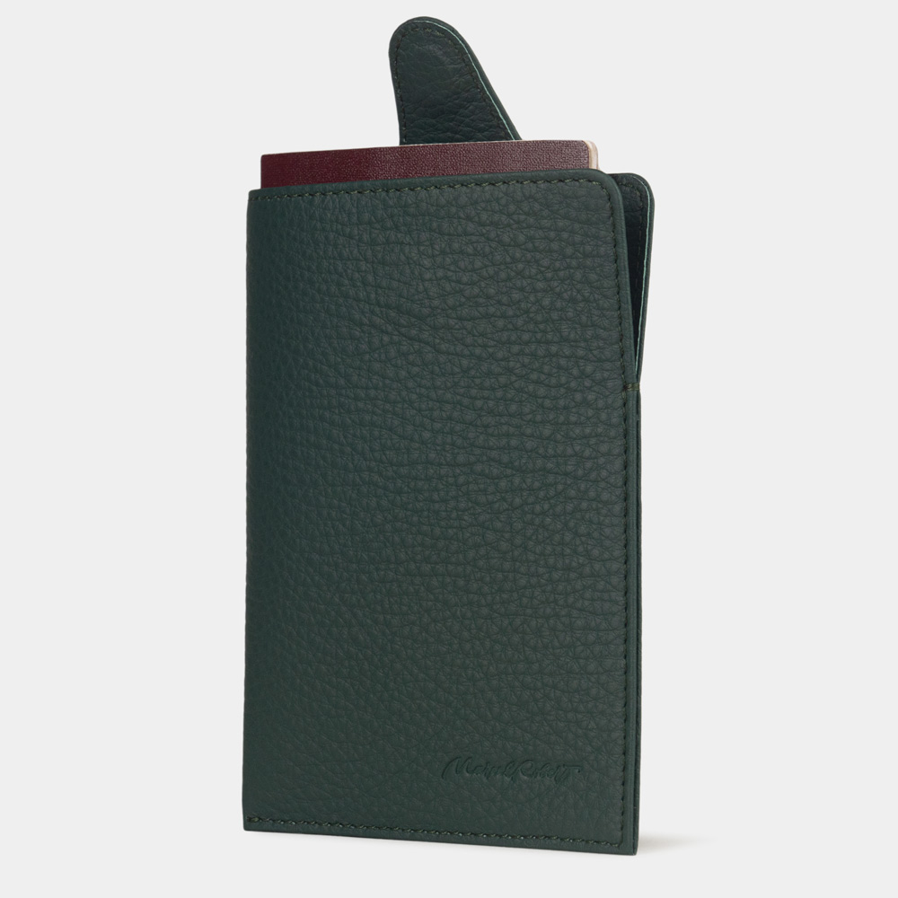 Обложка-кармашек для паспорта London из кожи теленка, темно-зеленого цвета