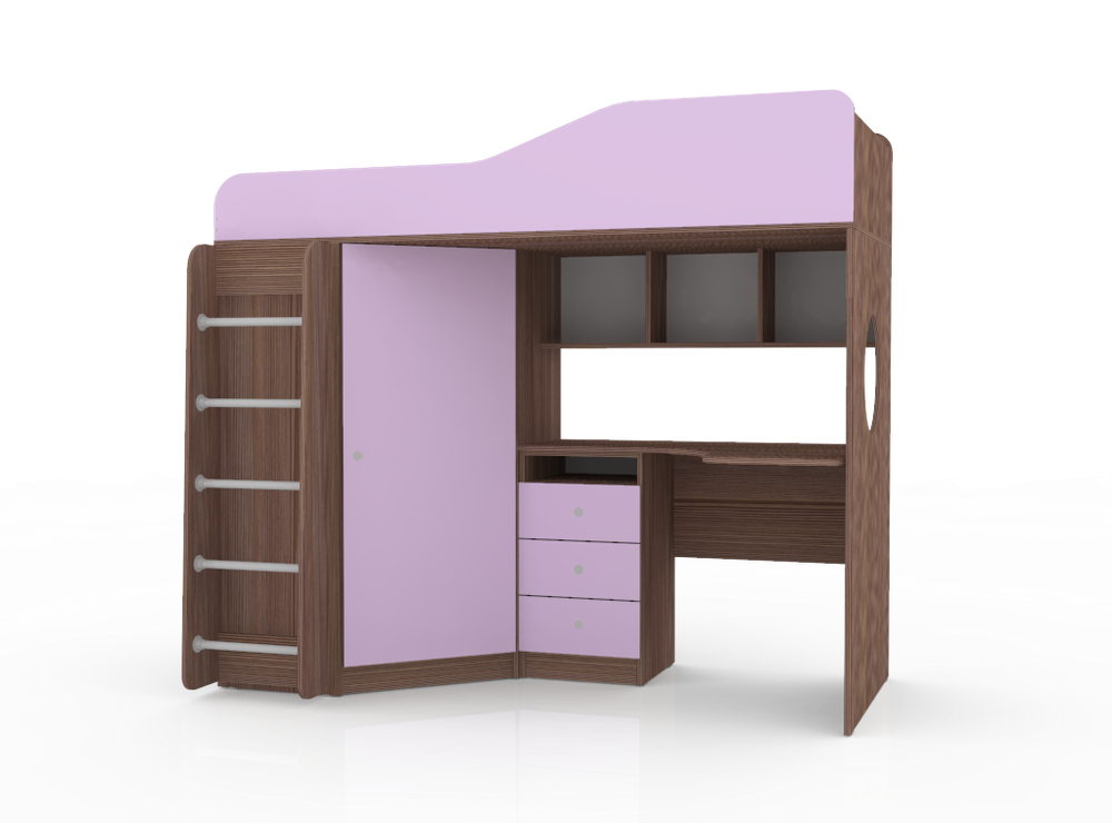 Кровать-чердак КарИВи Кадет 1 с металлической лестницей Бодего Темный Ирис