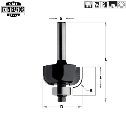 Фреза концевая CMT-contractor внешн.радиус R=12,7 S=8 D=38,1x15,5 CMT Contractor K937-380