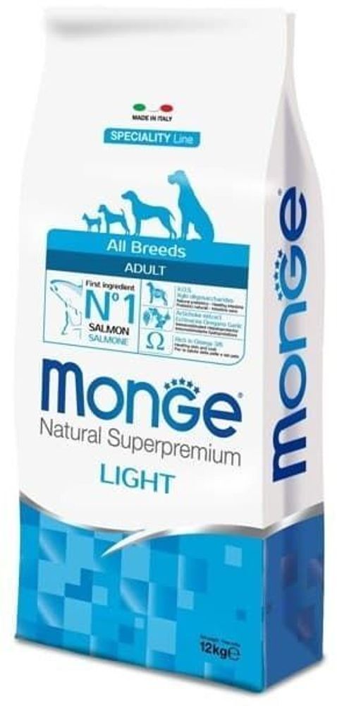 Monge Dog 12кг Speciality Light корм для собак всех пород низкоколорийный лосось с рисом