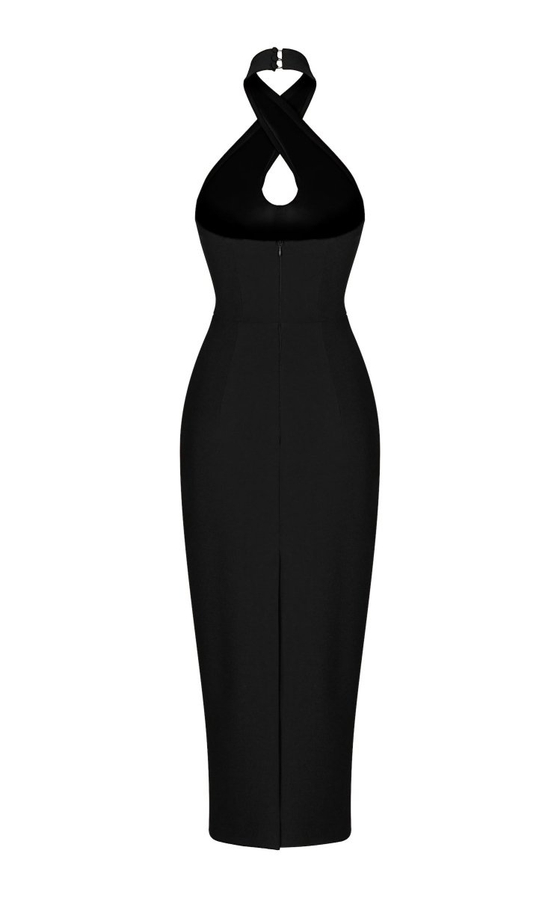 Платье миди из крепа с вырезом халтер