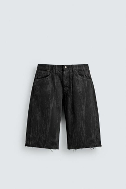 ZARA ШОРТЫ ИЗ ДЕНИМА С ВЫЦВЕТШИМ ПРИНТОМ, ЧЕРНЫЙ