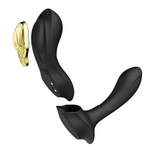 Чёрный вибромассажёр в трусики 8,5см с насадкой и пультом ДУ + управление через приложение Zalo Aya Wearable Vibrator Obsidian Black