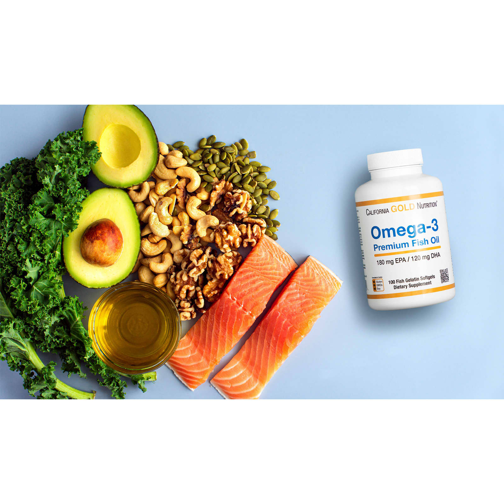 California Gold Nutrition, премиальный рыбий жир с омега-3, 100 капсул из рыбьего желатина (1100 мг в 1 капсуле)