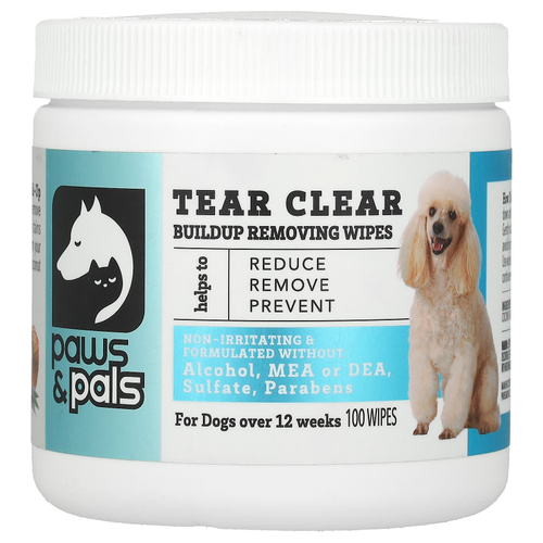Paws & Pals, Tear Clear, салфетки для удаления загрязнений, для собак, 100 шт.