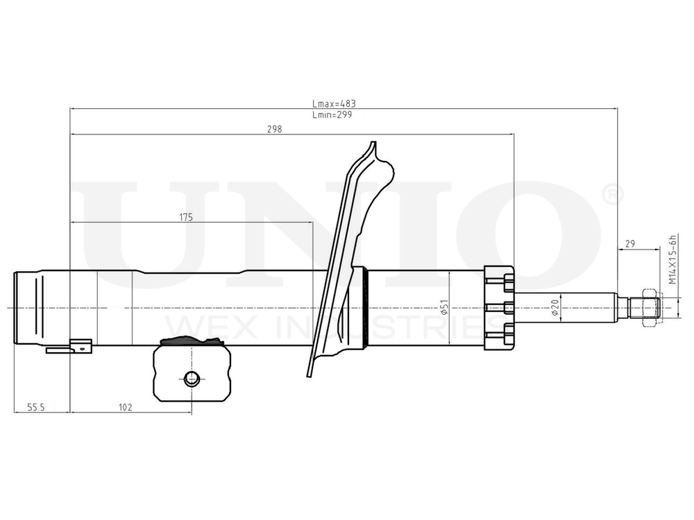 Амортизатор газовый передней подвески правый UNIO SAB-10283