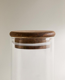 ZARA HOME БАНКА ДЛЯ ХРАНЕНИЯ ИЗ СТЕКЛА С ДЕРЕВЯННОЙ КРЫШКОЙ, ПРОЗРАЧНЫЙ