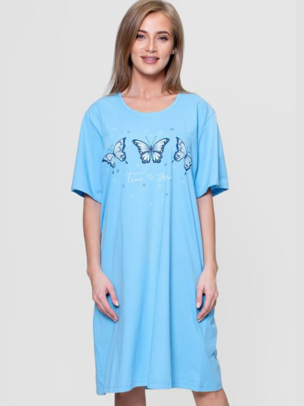 Трикотажная сорочка оверсайз с бабочками (Размер: XXXL) (Цвет: голубой)
