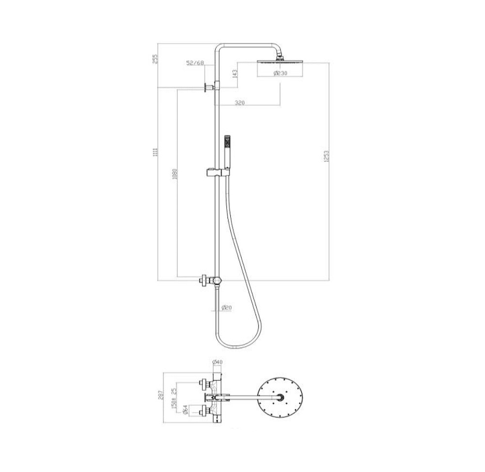 Bossini Black&White Line душевая стойка с термостатическим смесителем, цвет черный матовый