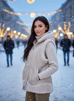 Жилет из натуральной овчины. С капюшоном, 44 Размер