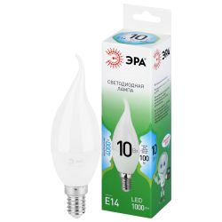 Лампа светодиодная ЭРА GREEN LINE LED BXS-10W-840-E14 GL 10Вт свеча на ветру яркий белый свет E14 | Лампы cветодиодные Свеча (B/C)
