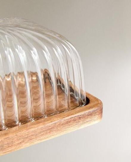 ZARA HOME МАСЛЕНКА ИЗ ТЕРМОСТОЙКОГО СТЕКЛА И ДЕРЕВА, ПРОЗРАЧНЫЙ